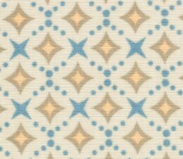 Detail of the pattern Celestial-Stone for the Healing Spaces® Double Lapover Gown. It has a light beige background with blue stars and olive diamonds.