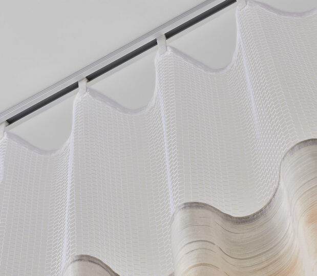 The all-fabric design of our innovative AMY privacy curtain.